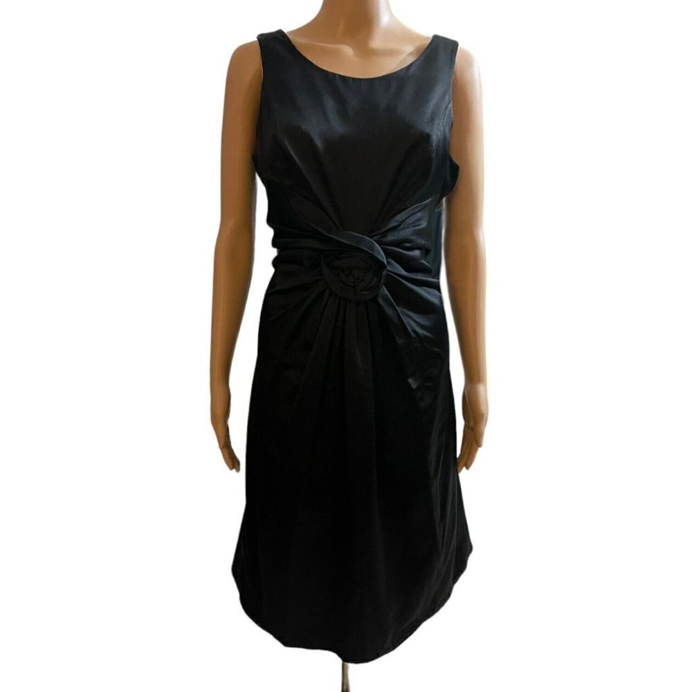 Teri Jon by Rickie Freeman Black Silk A Line Dress Formal Cocktail 10